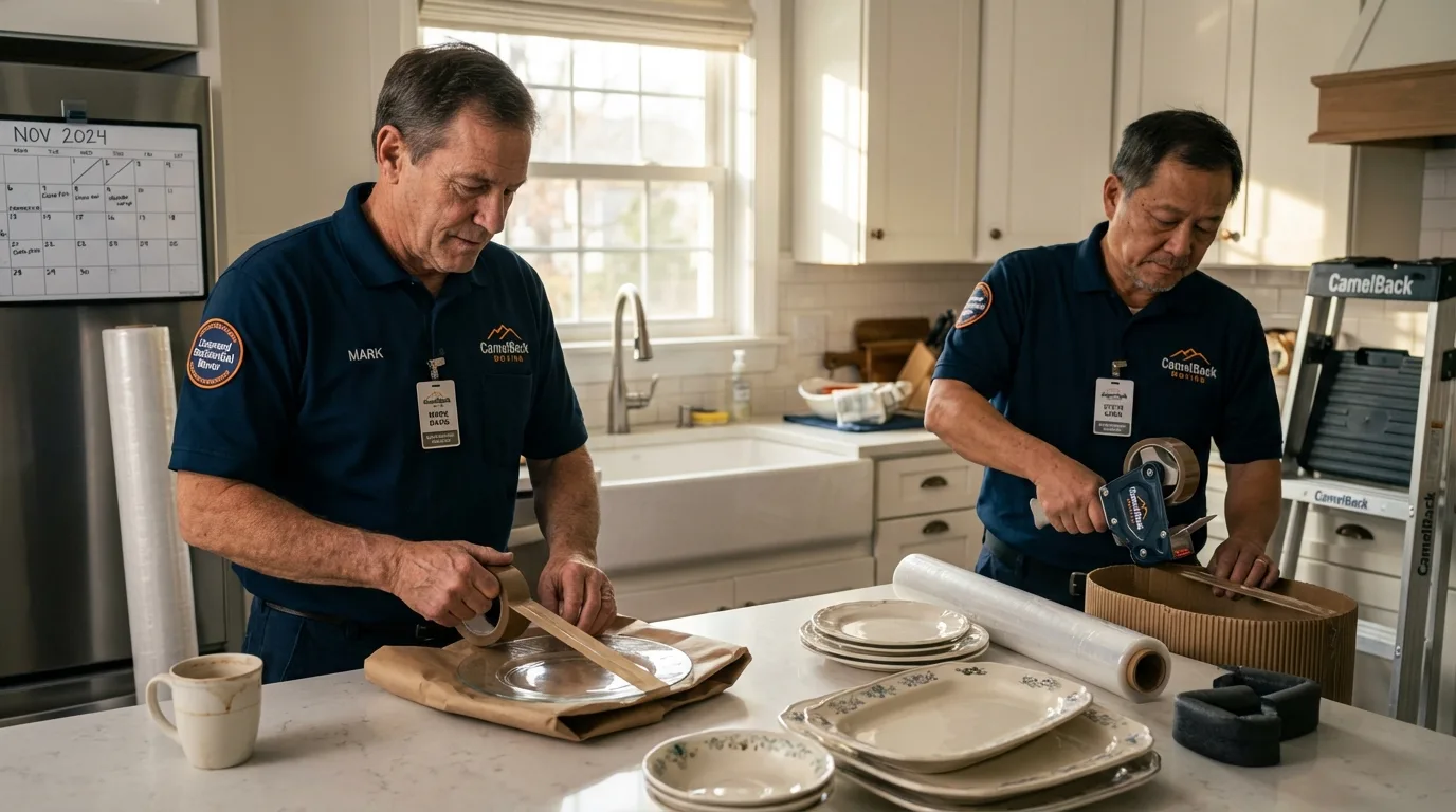 Professional crew packing kitchen dishware in Westwego, LA